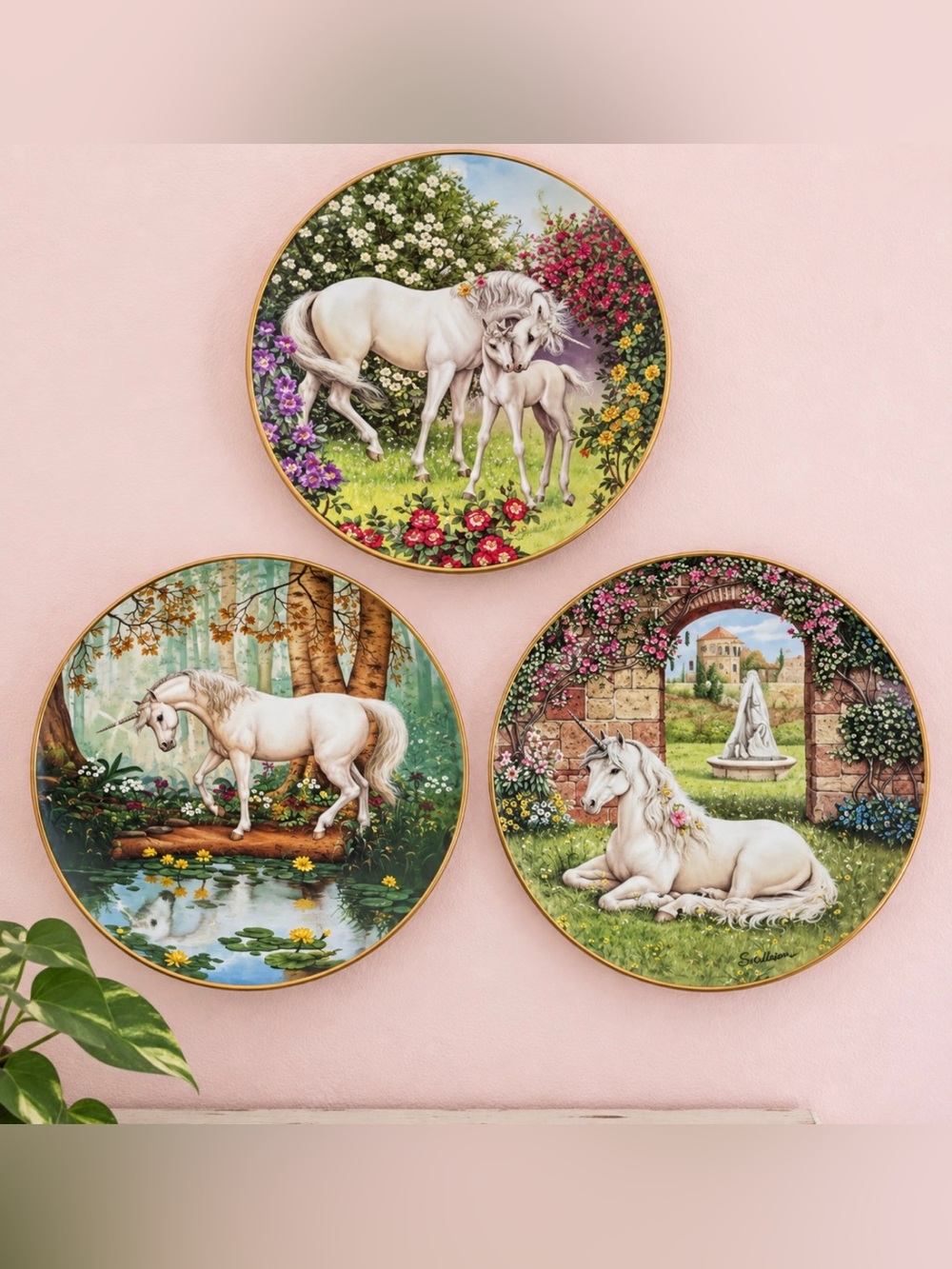 🦄 3 Unicorn Collector Plates | Vintage 1991 | Excellent Condition
